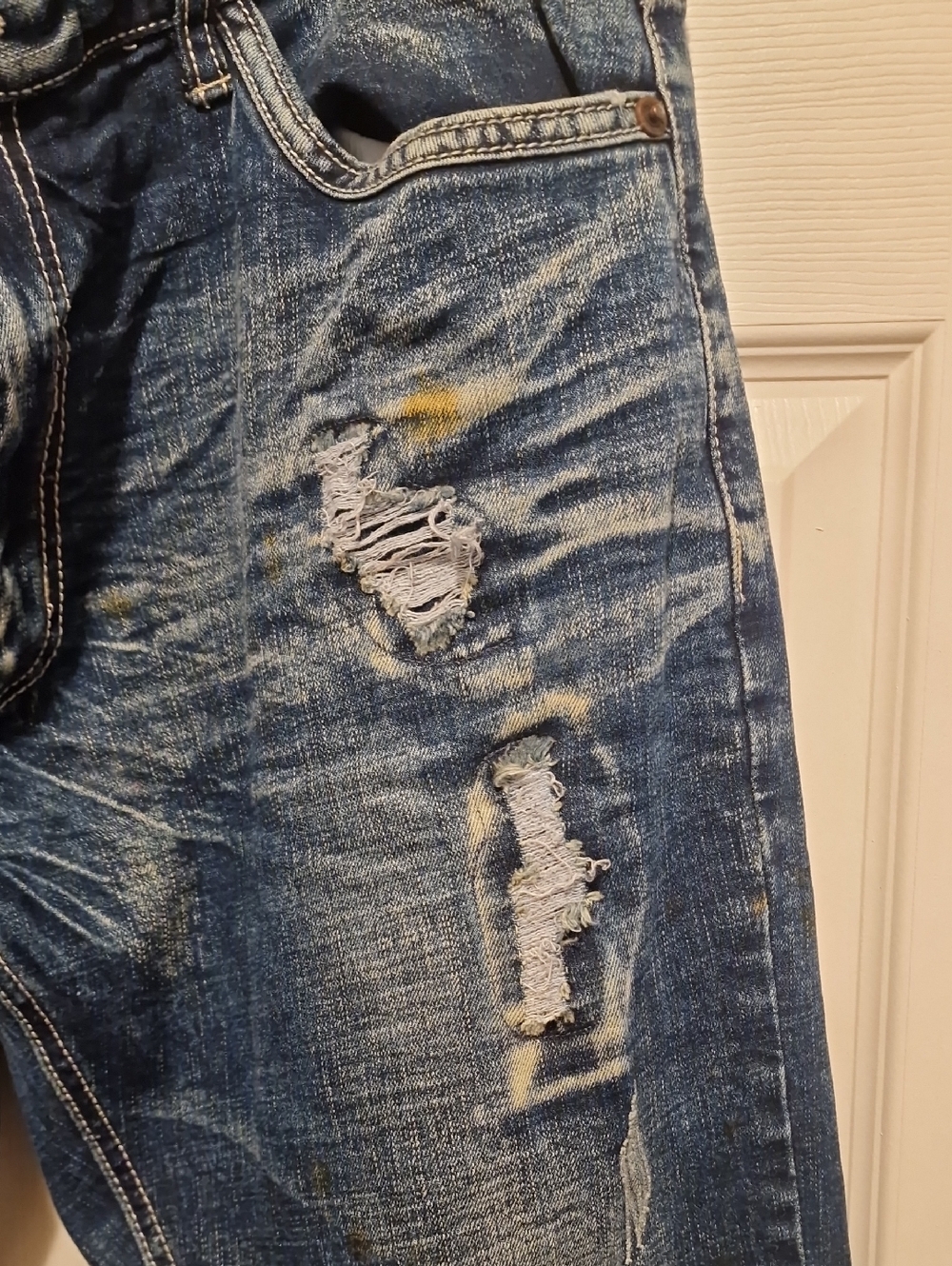 Distressed Indigo Slim Straight - Picture 2 of 6